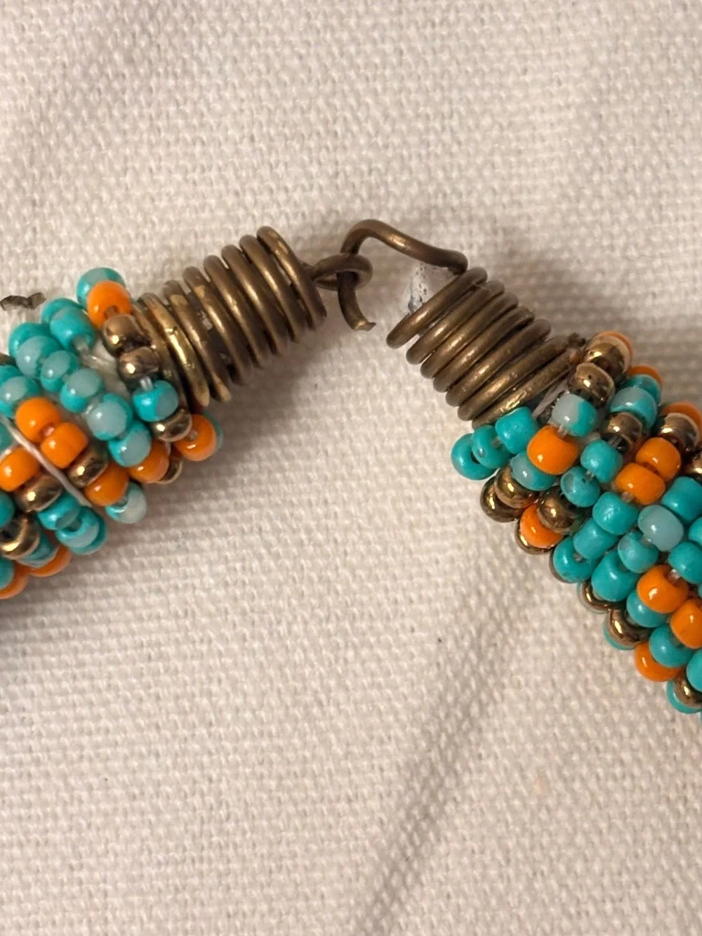 African Maasai Beaded Handcrafted Turquoise & Orange Beaded Statement Necklace